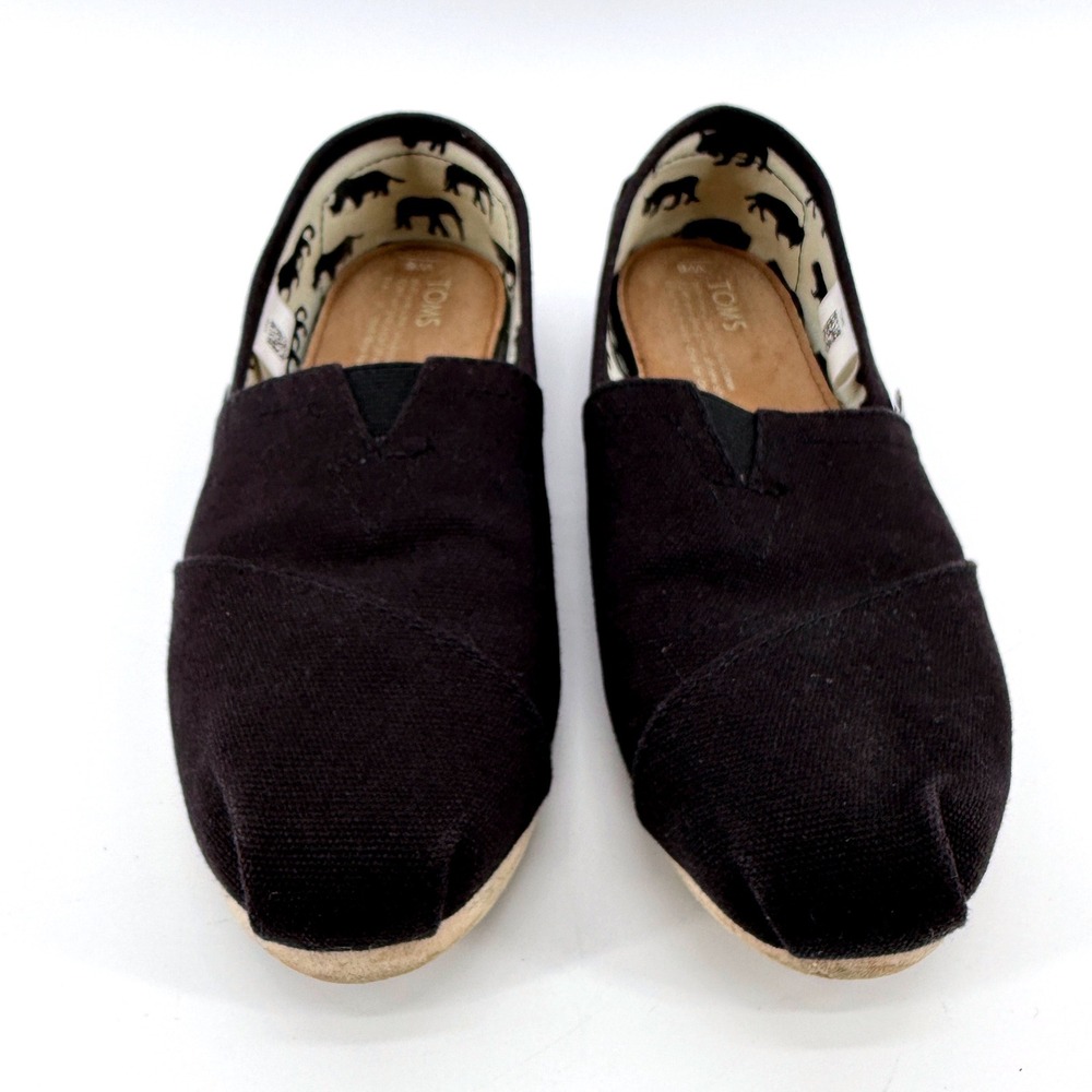 TOMS Black Canvas Classic Alpargata Slip On Shoes Women's Size 6 Comfy Vacation - Picture 2 of 8